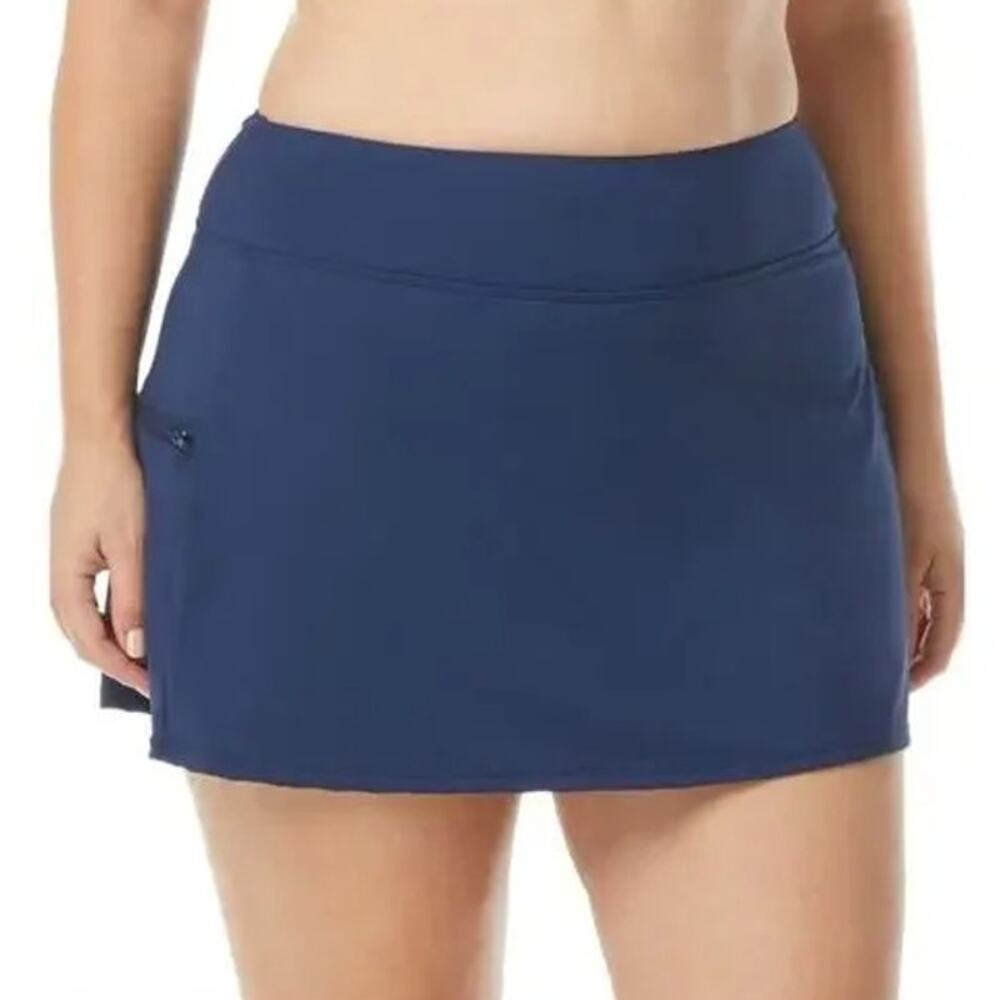 Beach House Swim Skirt Navy Blue Solid Pull On Zipper Pocket Plus Size 20W NWT